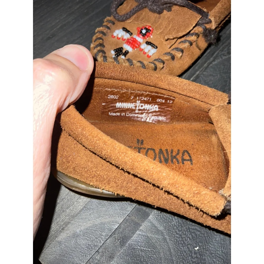 Minnetonka Suede Moccasins With Beaded Eagle 7